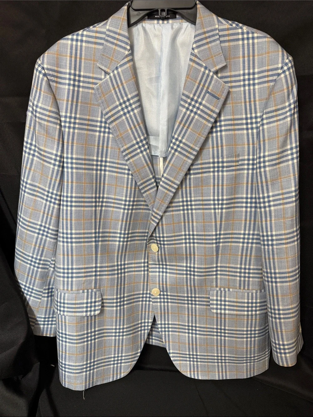 Light Blue Plaid Men's Sport Coat with Tan Windowpane